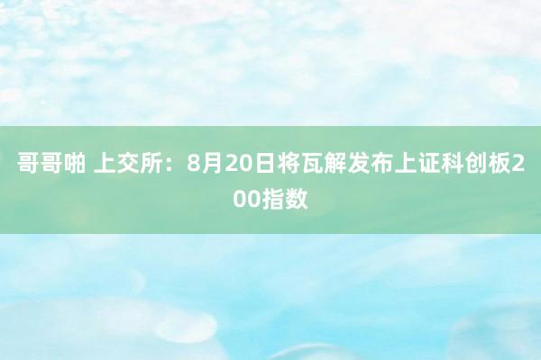 哥哥啪 上交所：8月20日将瓦解发布上证科创板200指数