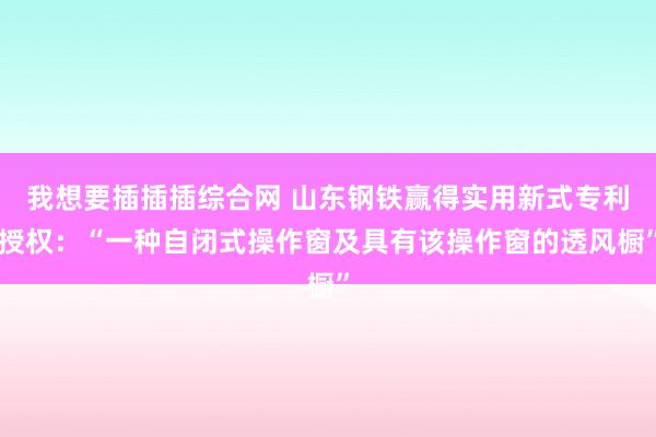 我想要插插插综合网 山东钢铁赢得实用新式专利授权：“一种自闭式操作窗及具有该操作窗的透风橱”