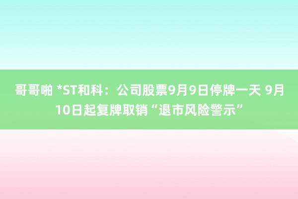 哥哥啪 *ST和科：公司股票9月9日停牌一天 9月10日起复牌取销“退市风险警示”